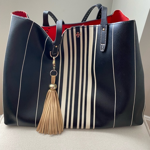 Tory Burch | Bags | Tory Burch Black And White Shoulder Bagtote With Red  Interior | Poshmark